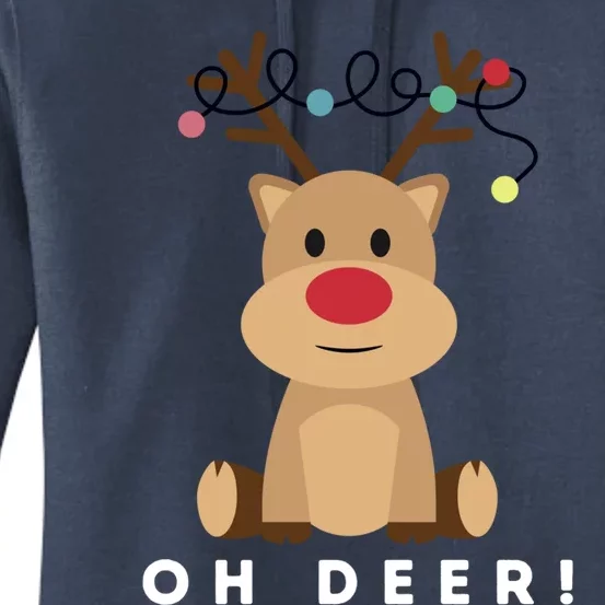 Christmas Reindeer Oh Deer Christmas Lights Gift Women's Pullover Hoodie