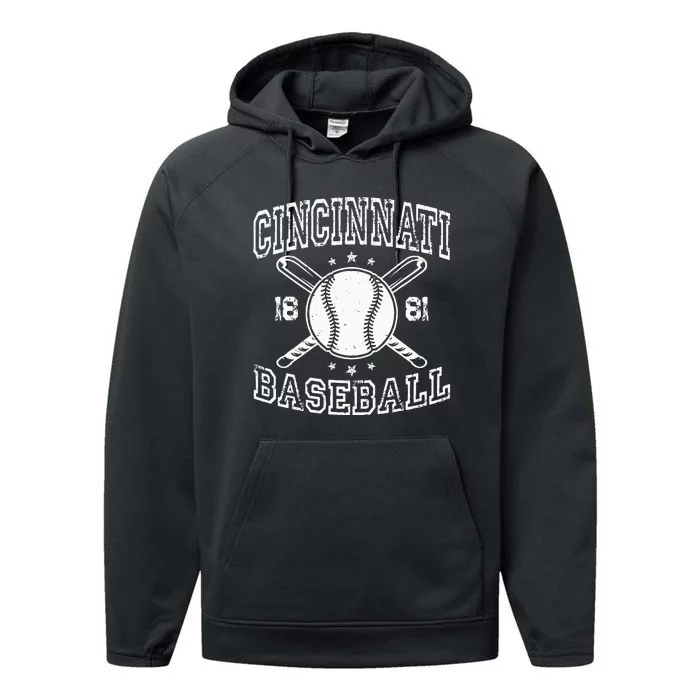 Cincinnati Retro Ohio Vintage Baseball Pride US State Performance Fleece Hoodie