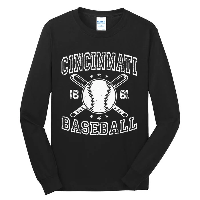 Cincinnati Retro Ohio Vintage Baseball Pride US State Tall Long Sleeve T-Shirt