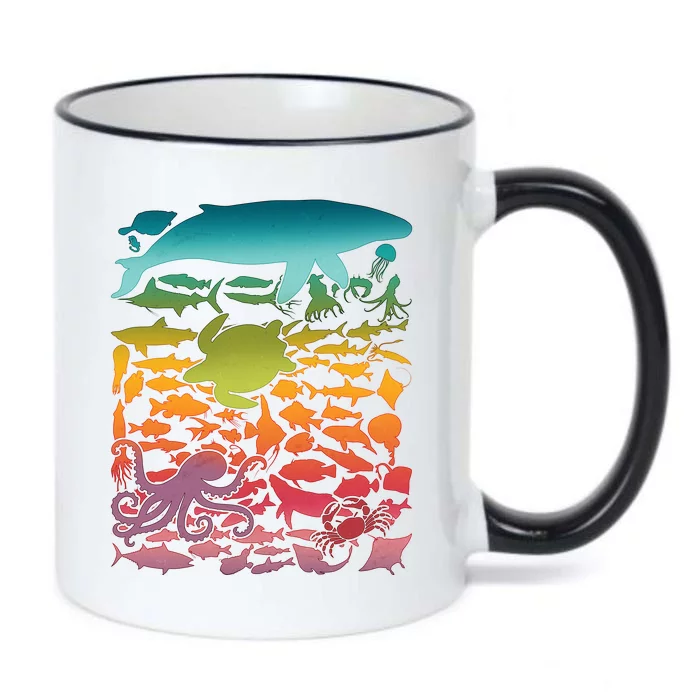 Cool Rainbow Ocean Sea Life Black Color Changing Mug