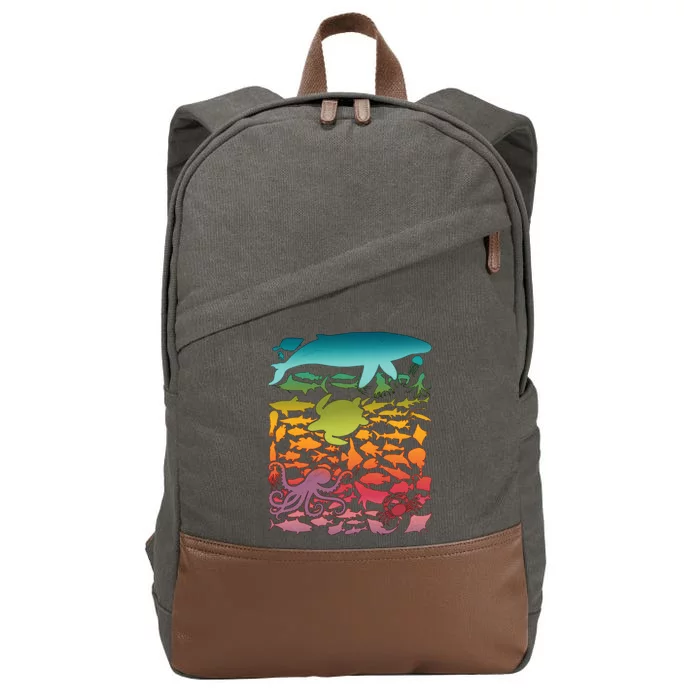 Cool Rainbow Ocean Sea Life Cotton Canvas Backpack