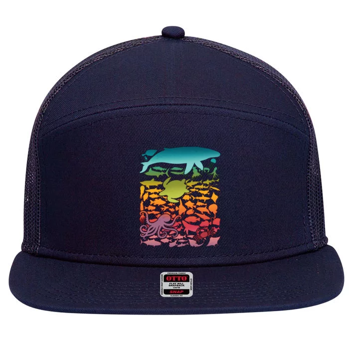 Cool Rainbow Ocean Sea Life 7 Panel Mesh Trucker Snapback Hat