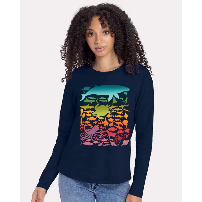 Cool Rainbow Ocean Sea Life Womens Cotton Relaxed Long Sleeve T-Shirt