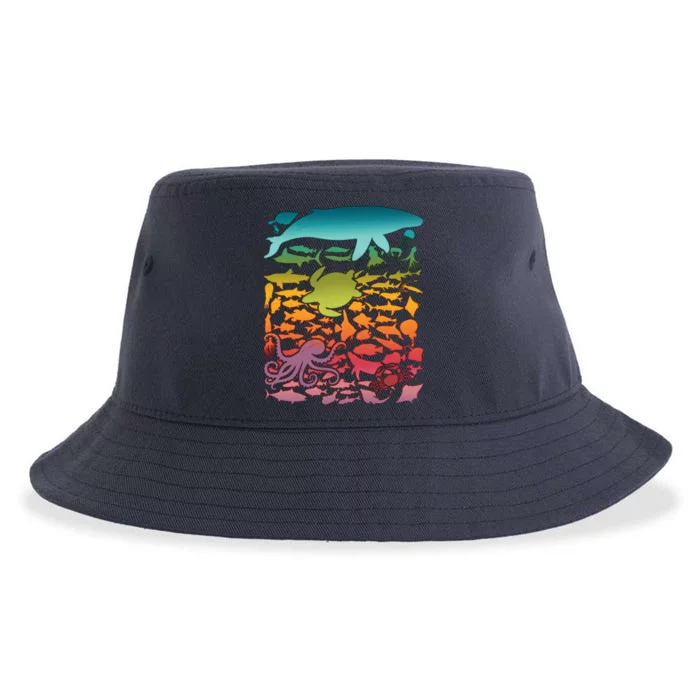 Cool Rainbow Ocean Sea Life Sustainable Bucket Hat