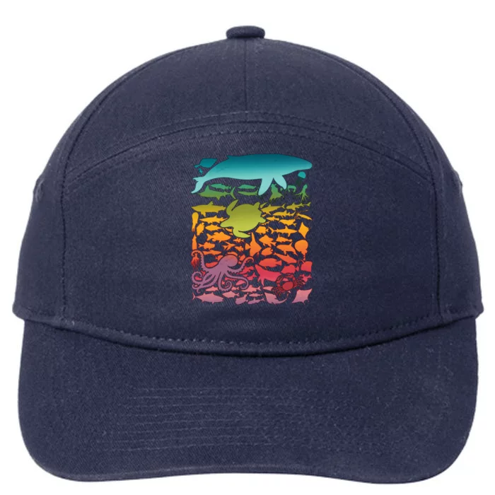 Cool Rainbow Ocean Sea Life 7-Panel Snapback Hat