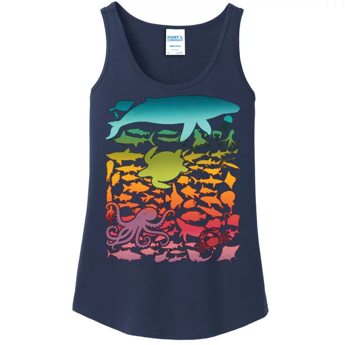 Cool Rainbow Ocean Sea Life Ladies Essential Tank