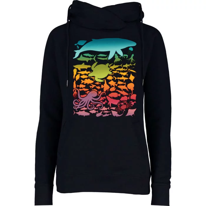 Cool Rainbow Ocean Sea Life Womens Funnel Neck Pullover Hood