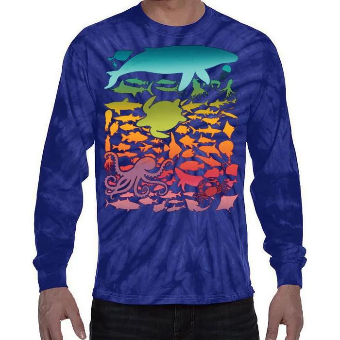 Cool Rainbow Ocean Sea Life Tie-Dye Long Sleeve Shirt