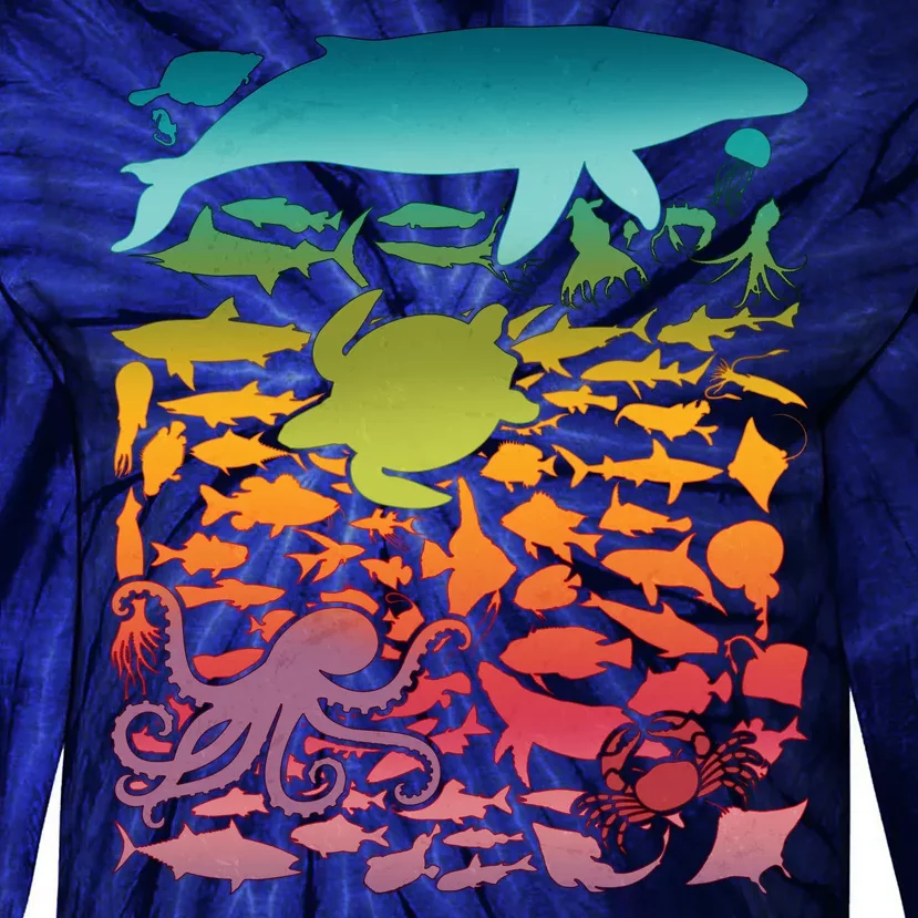 Cool Rainbow Ocean Sea Life Tie-Dye Long Sleeve Shirt