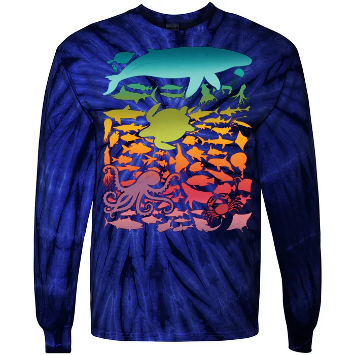 Cool Rainbow Ocean Sea Life Tie-Dye Long Sleeve Shirt