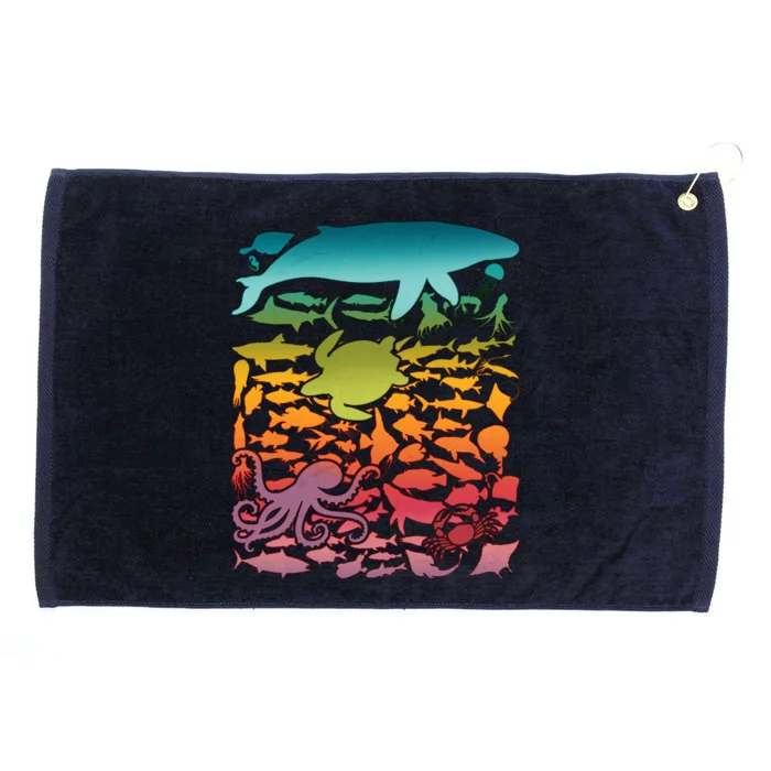 Cool Rainbow Ocean Sea Life Grommeted Golf Towel