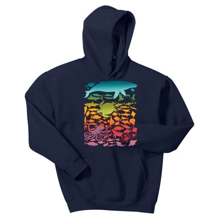 Cool Rainbow Ocean Sea Life Kids Hoodie