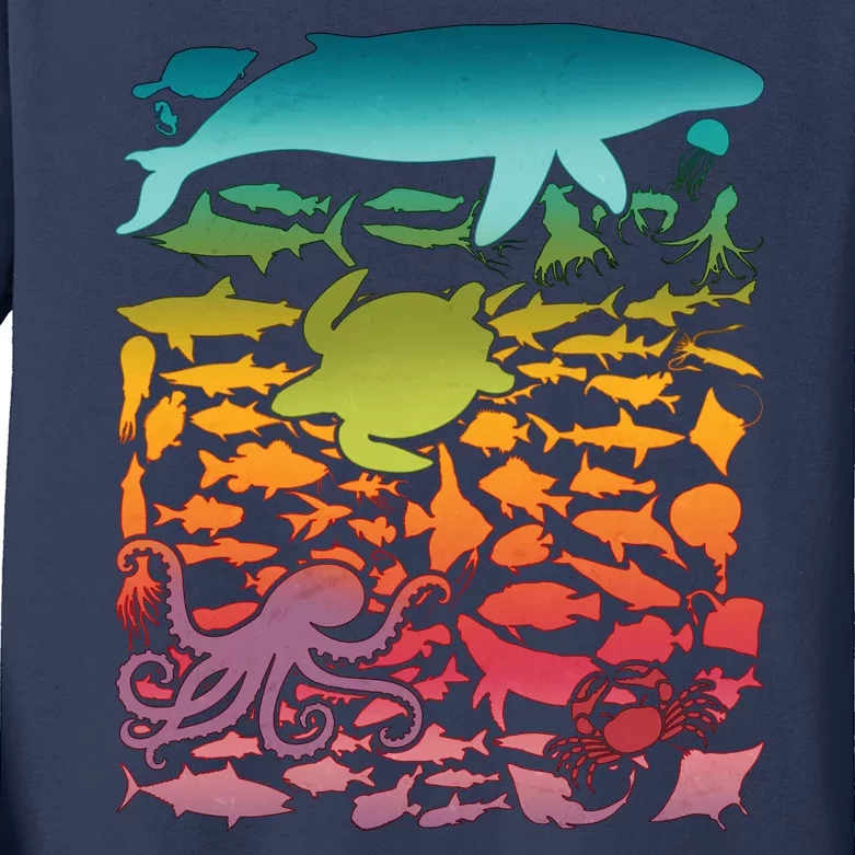 Cool Rainbow Ocean Sea Life Kids Long Sleeve Shirt