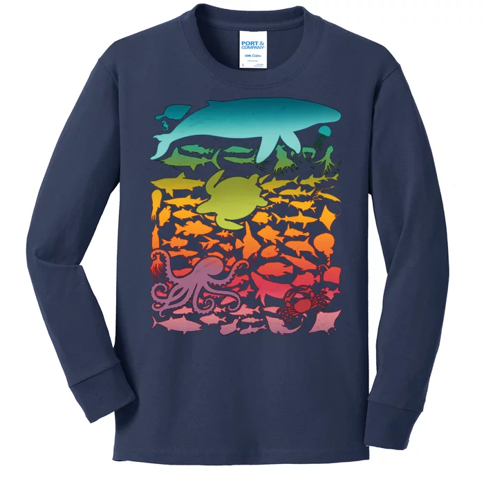 Cool Rainbow Ocean Sea Life Kids Long Sleeve Shirt