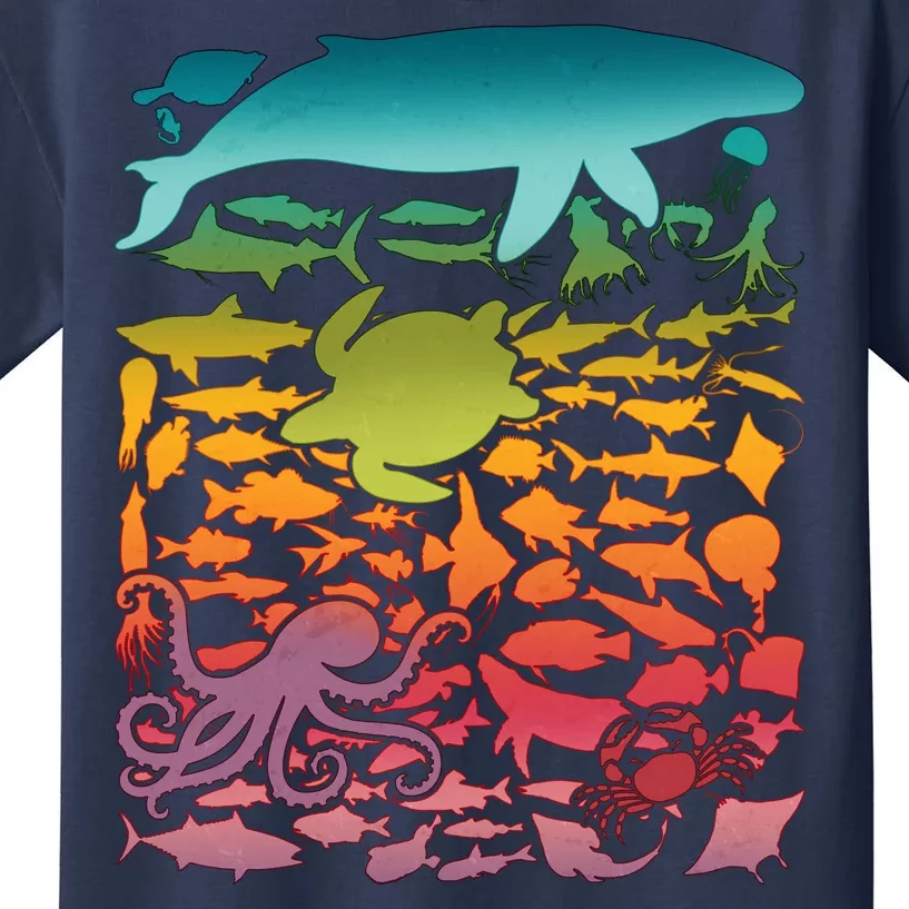 Cool Rainbow Ocean Sea Life Kids T-Shirt