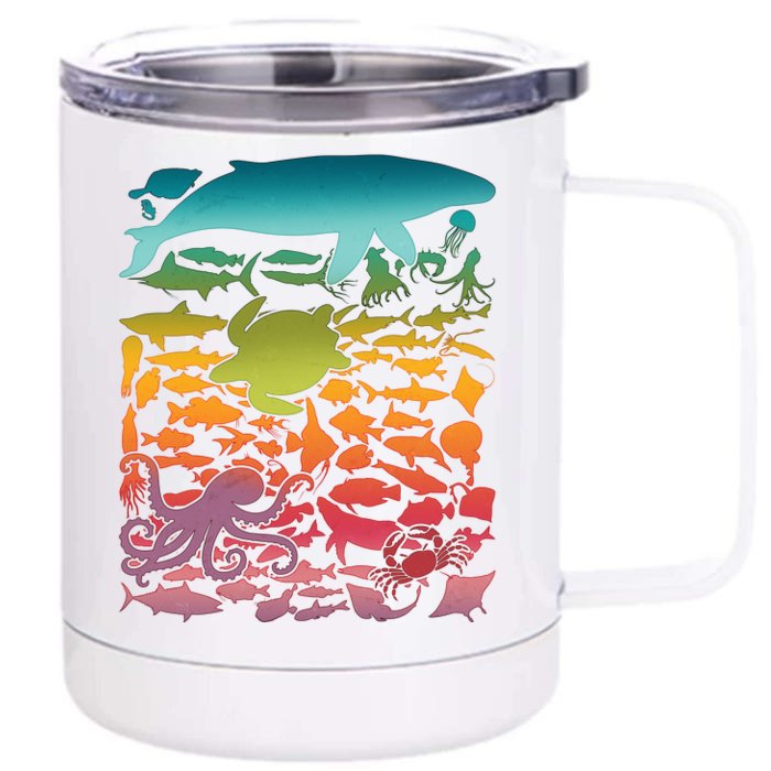 Cool Rainbow Ocean Sea Life Front & Back 12oz Stainless Steel Tumbler Cup