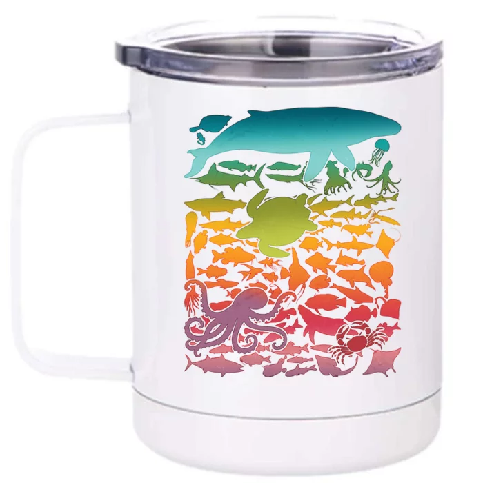 Cool Rainbow Ocean Sea Life Front & Back 12oz Stainless Steel Tumbler Cup