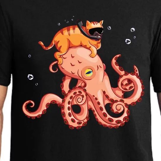 Cat Riding Octopus Funny Pajama Set