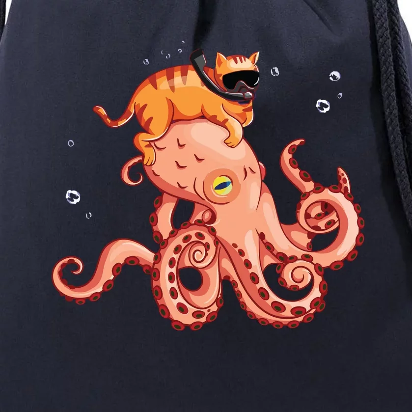 Cat Riding Octopus Funny Drawstring Bag