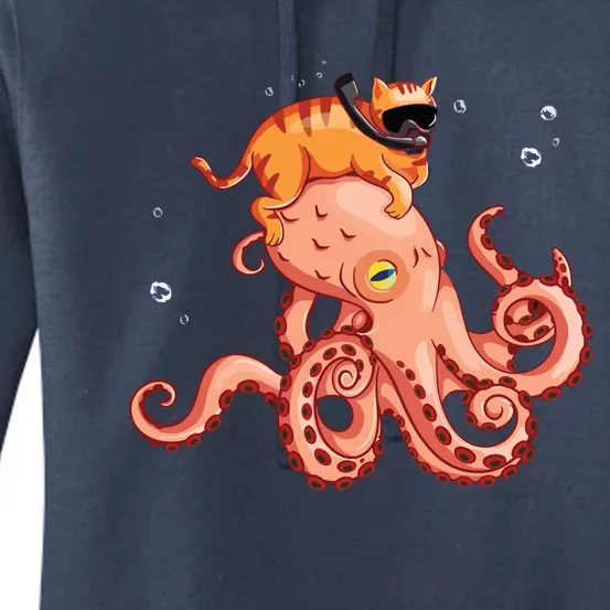 Cat Riding Octopus Funny Women's Pullover Hoodie