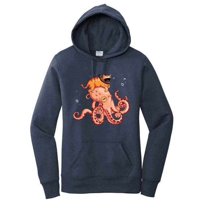 Cat Riding Octopus Funny Women's Pullover Hoodie