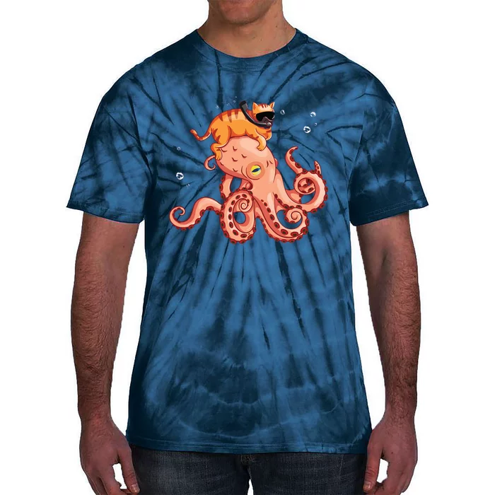 Cat Riding Octopus Funny Tie-Dye T-Shirt