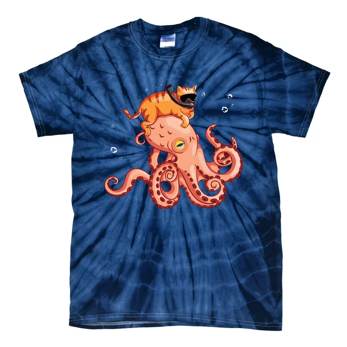 Cat Riding Octopus Funny Tie-Dye T-Shirt