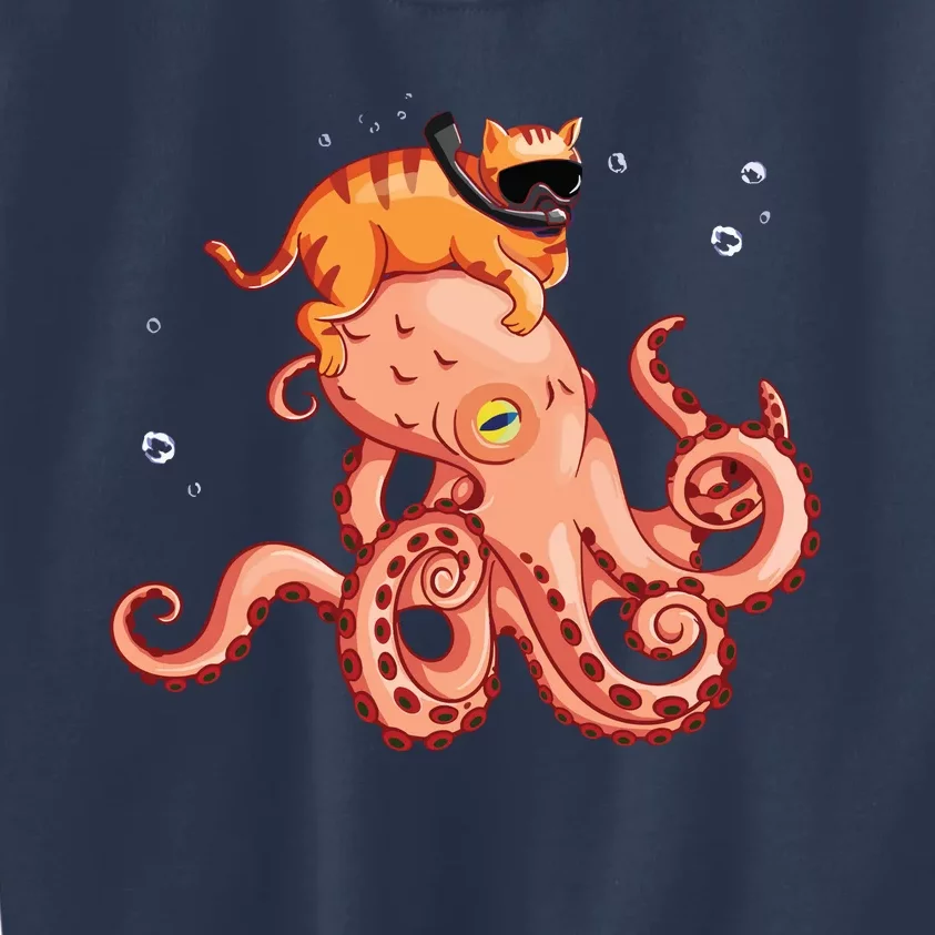 Cat Riding Octopus Funny Kids Sweatshirt