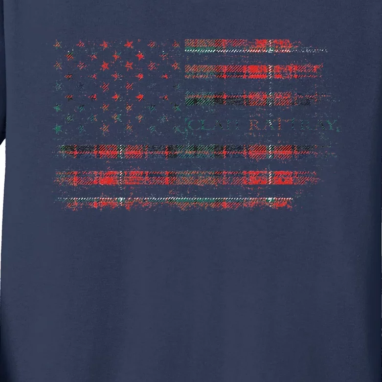 Clan Rattray Of Lude Scottish Tartan Us Flag Kilt Scotland Kids Long Sleeve Shirt