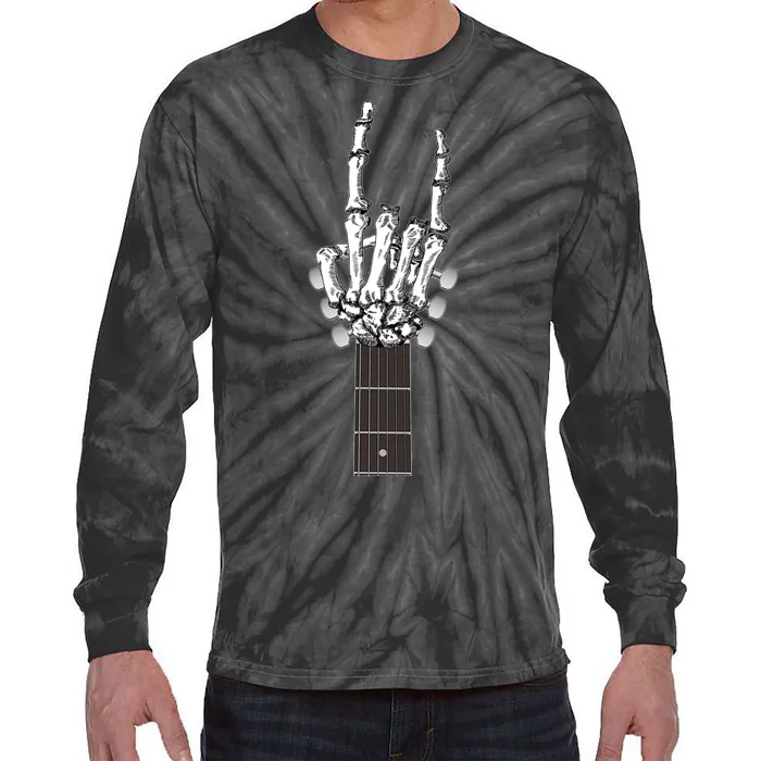 Cool Rock On Skeleton Guitar Tie-Dye Long Sleeve Shirt