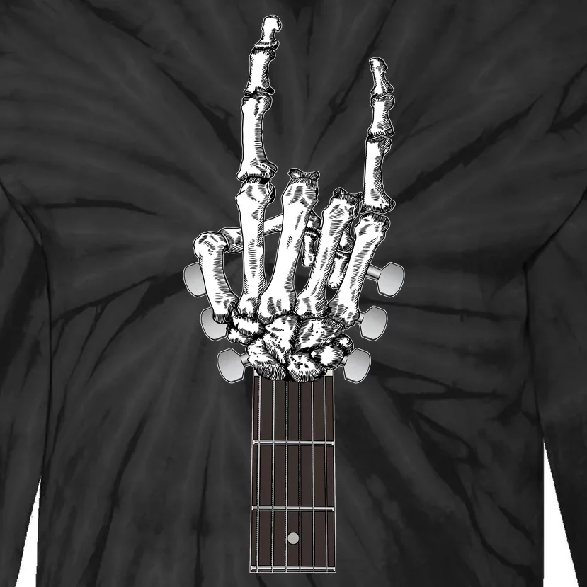 Cool Rock On Skeleton Guitar Tie-Dye Long Sleeve Shirt