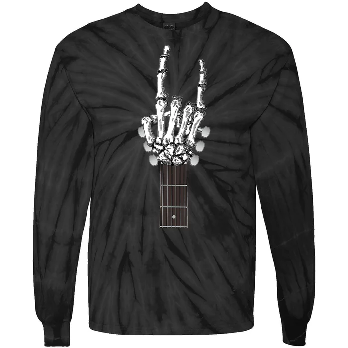 Cool Rock On Skeleton Guitar Tie-Dye Long Sleeve Shirt