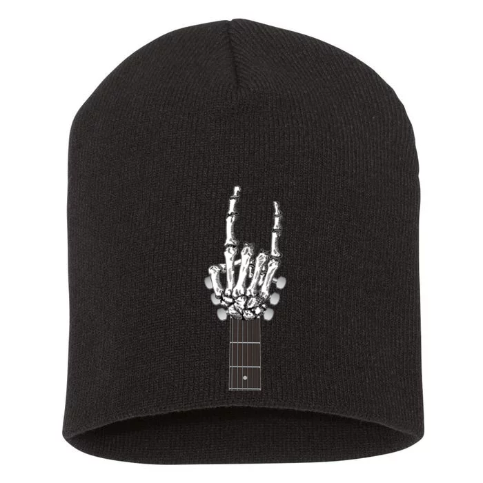 Cool Rock On Skeleton Guitar Short Acrylic Beanie