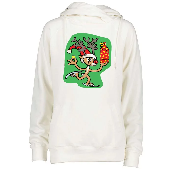 Christmas Reindeer On Ice Womens Funnel Neck Pullover Hood