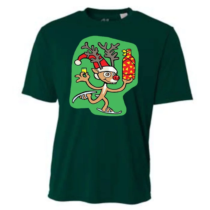 Christmas Reindeer On Ice Cooling Performance Crew T-Shirt