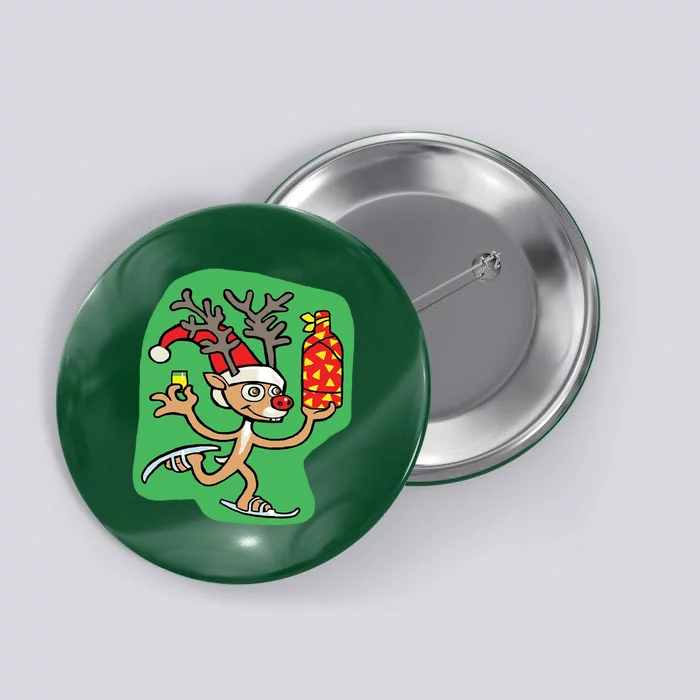 Christmas Reindeer On Ice Button