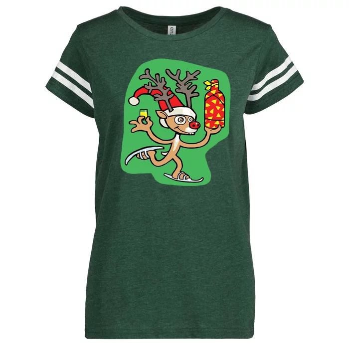 Christmas Reindeer On Ice Enza Ladies Jersey Football T-Shirt