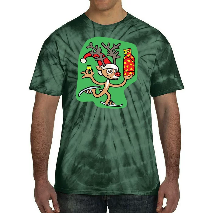 Christmas Reindeer On Ice Tie-Dye T-Shirt