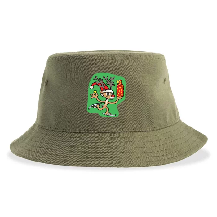 Christmas Reindeer On Ice Sustainable Bucket Hat