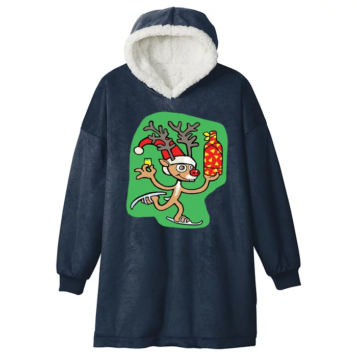 Christmas Reindeer On Ice Hooded Wearable Blanket