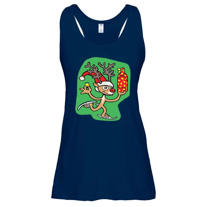 Christmas Reindeer On Ice Ladies Essential Flowy Tank