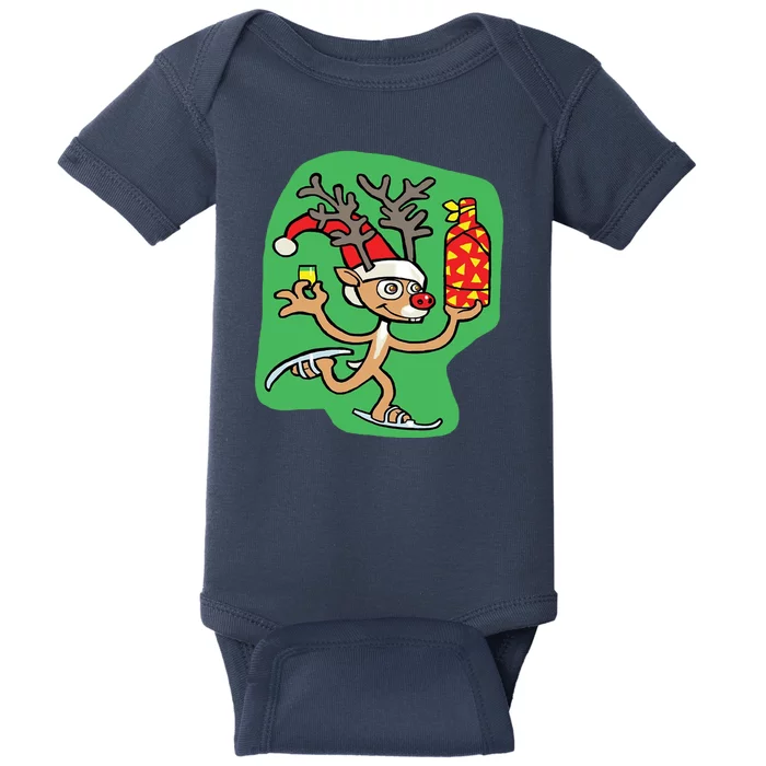 Christmas Reindeer On Ice Baby Bodysuit