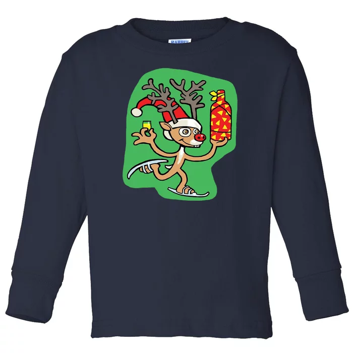 Christmas Reindeer On Ice Toddler Long Sleeve Shirt