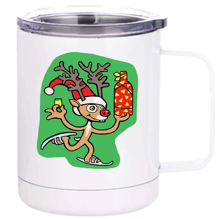 Christmas Reindeer On Ice Front & Back 12oz Stainless Steel Tumbler Cup