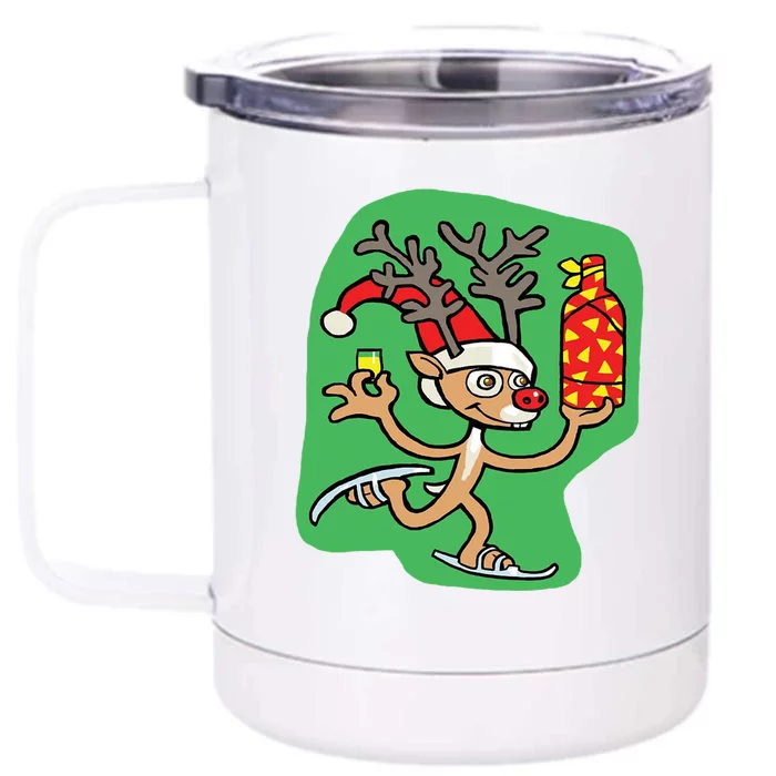 Christmas Reindeer On Ice Front & Back 12oz Stainless Steel Tumbler Cup