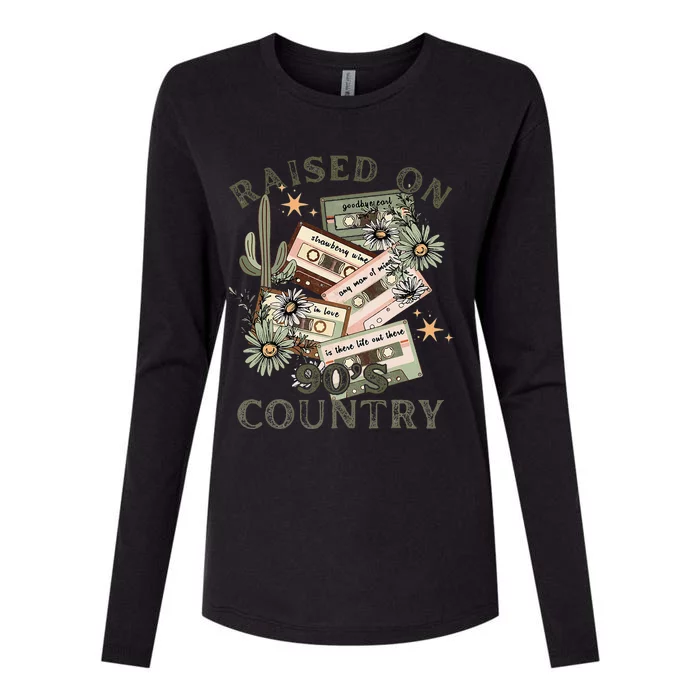 Country Raised On 90’S Country Music 90s Mixtapes Womens Cotton Relaxed Long Sleeve T-Shirt