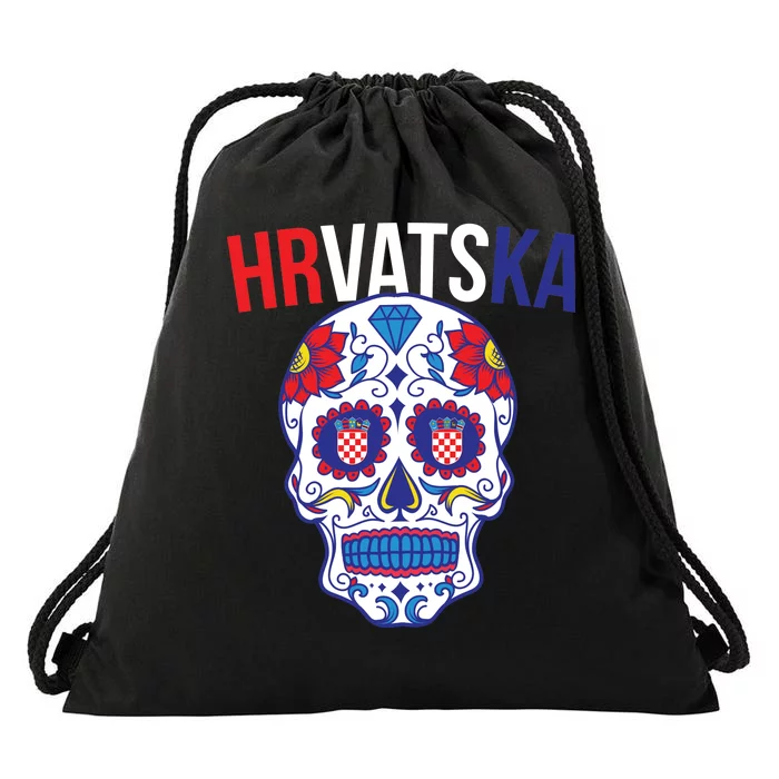 Croatia Hrvatska Soccer Skull Drawstring Bag