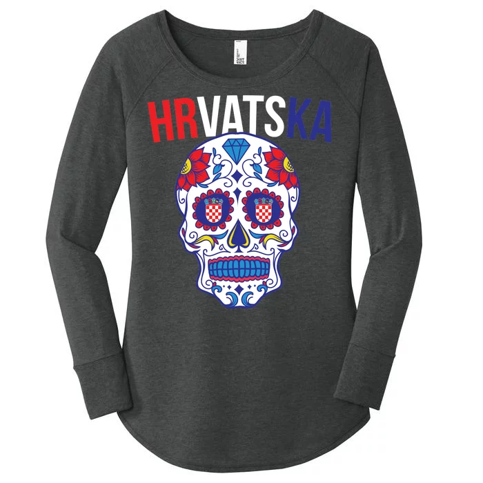 Croatia Hrvatska Soccer Skull Women's Perfect Tri Tunic Long Sleeve Shirt