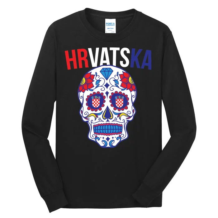 Croatia Hrvatska Soccer Skull Tall Long Sleeve T-Shirt