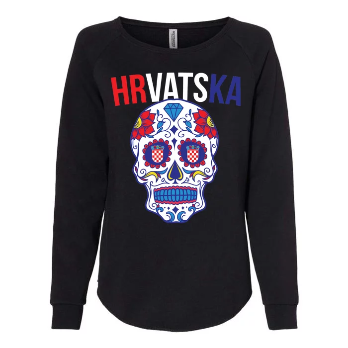 Croatia Hrvatska Soccer Skull Womens California Wash Sweatshirt